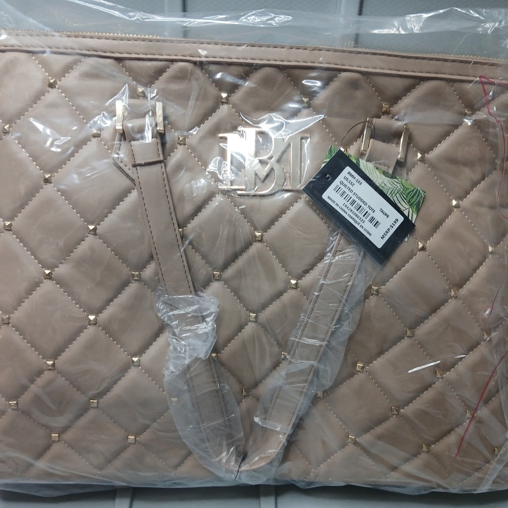 Badgley Mischka Tan Quilted Tote Bag